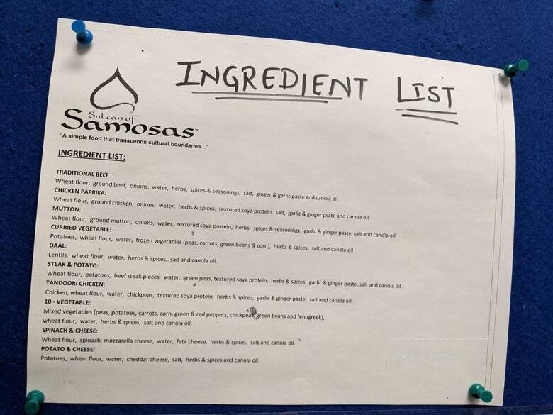 Sultan of Samosas - Toronto, ON menu_pic