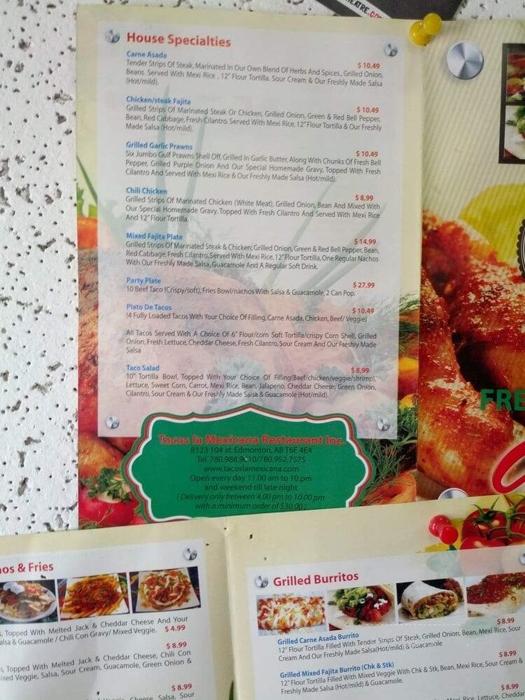 Tacos La Mexicana Restaurant - Edmonton, AB menu_pic