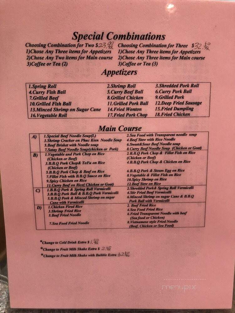 Xe Lua Restaurant - Toronto, ON menu_pic