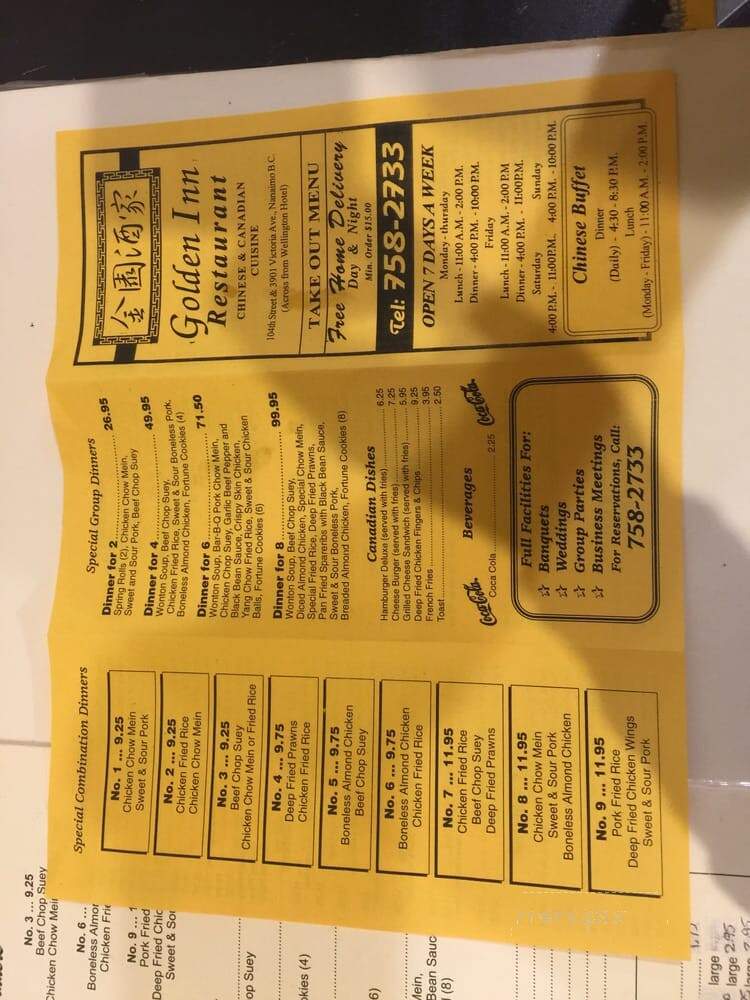 Golden Inn Seafood Restaurant - Nanaimo, BC menu_pic