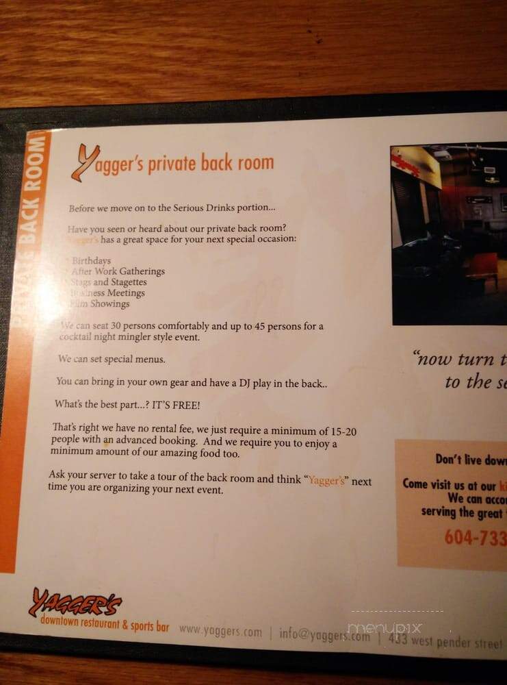 Yagger's Downtown Restaurant - Vancouver, BC menu_pic