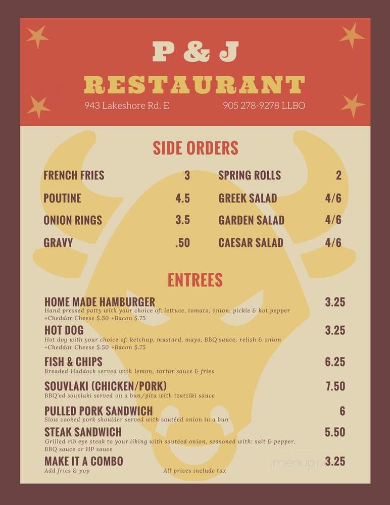 P & J Hamburgers Inn - Mississauga, ON menu_pic