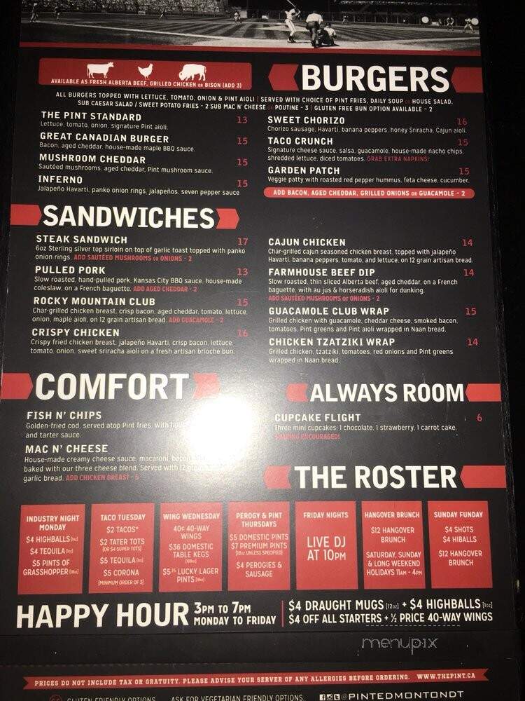 The Pint - Edmonton, AB menu_pic
