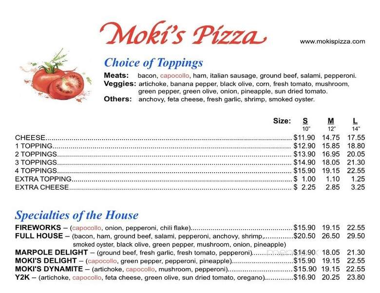 Mokis Pizza - Vancouver, BC menu_pic