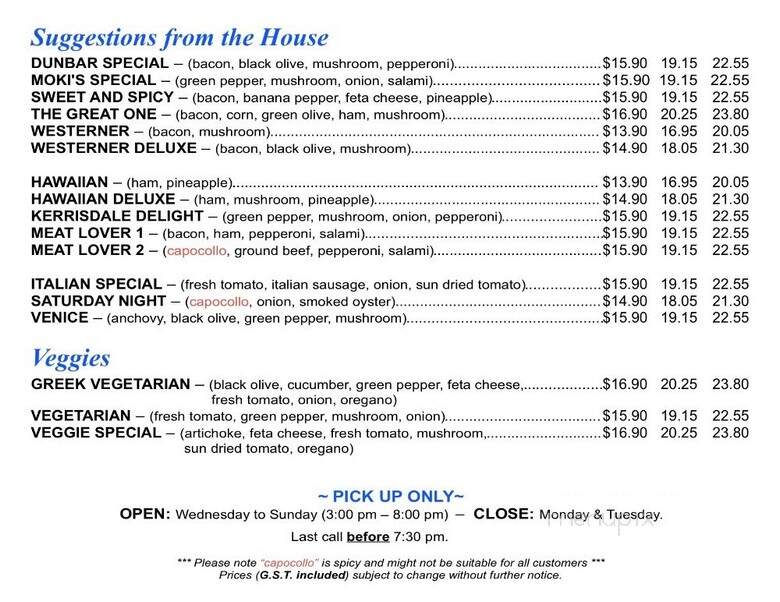 Mokis Pizza - Vancouver, BC menu_pic
