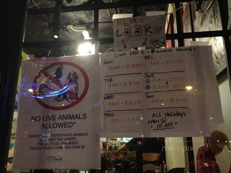 The Lions Den Cafe - Vancouver, BC menu_pic