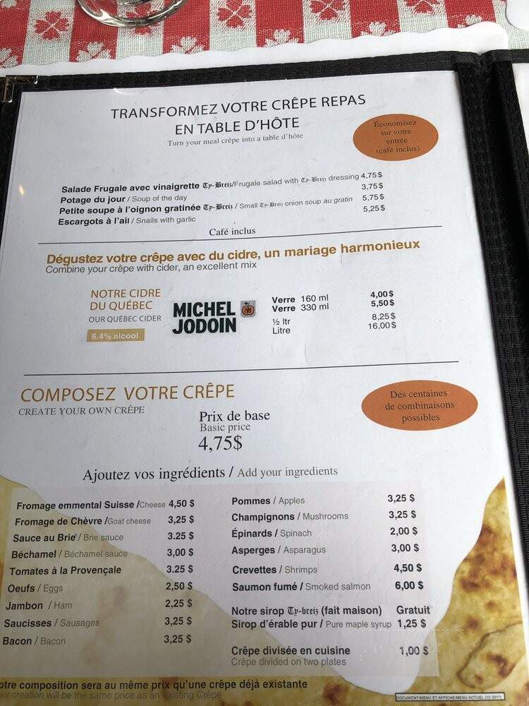 Ty-Breiz Creperie Restaurant - Montreal, QC menu_pic