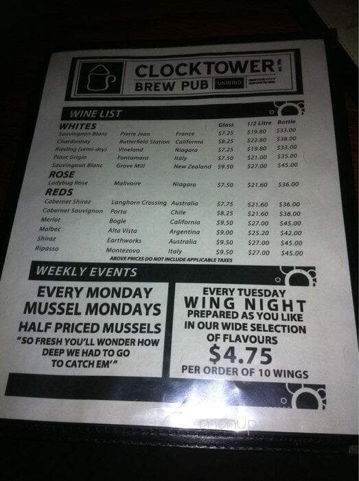 Clock Tower Brew Pub - Ottawa, ON menu_pic