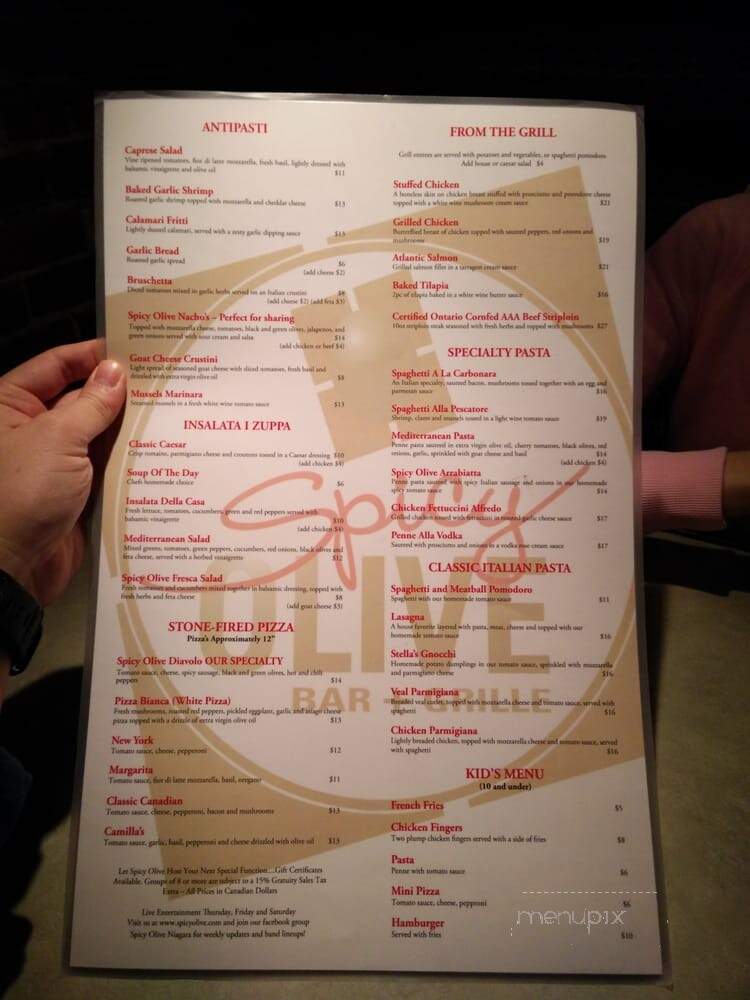 Spicy Olive Bar and Grill - Niagara Falls, ON menu_pic