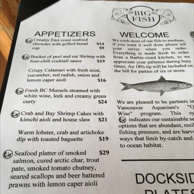 Big Fish Dockside - Calgary, AB menu_pic