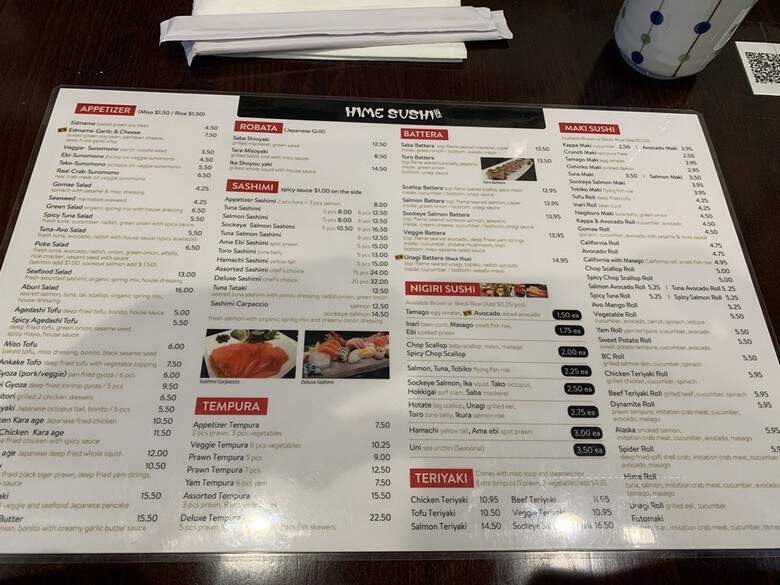 Hime Sushi - Vancouver, BC menu_pic