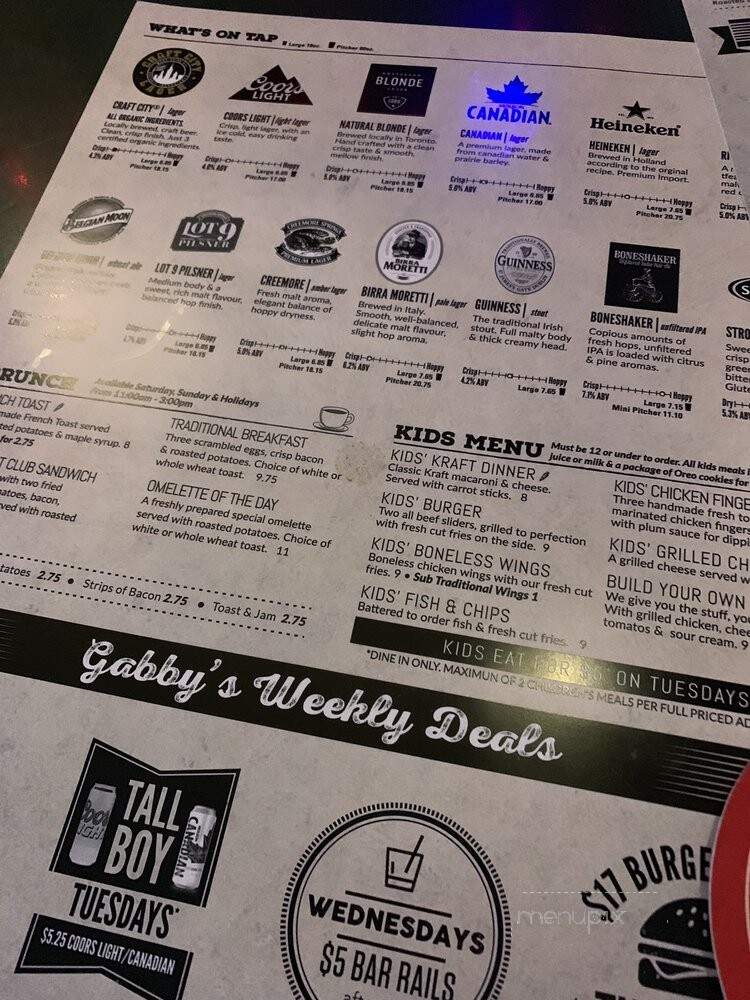 Gabby's Restaurant & Bar - Toronto, ON menu_pic