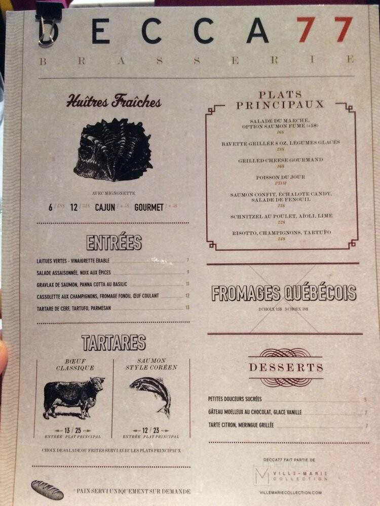 Restaurant Decca 77 - Montreal, QC menu_pic