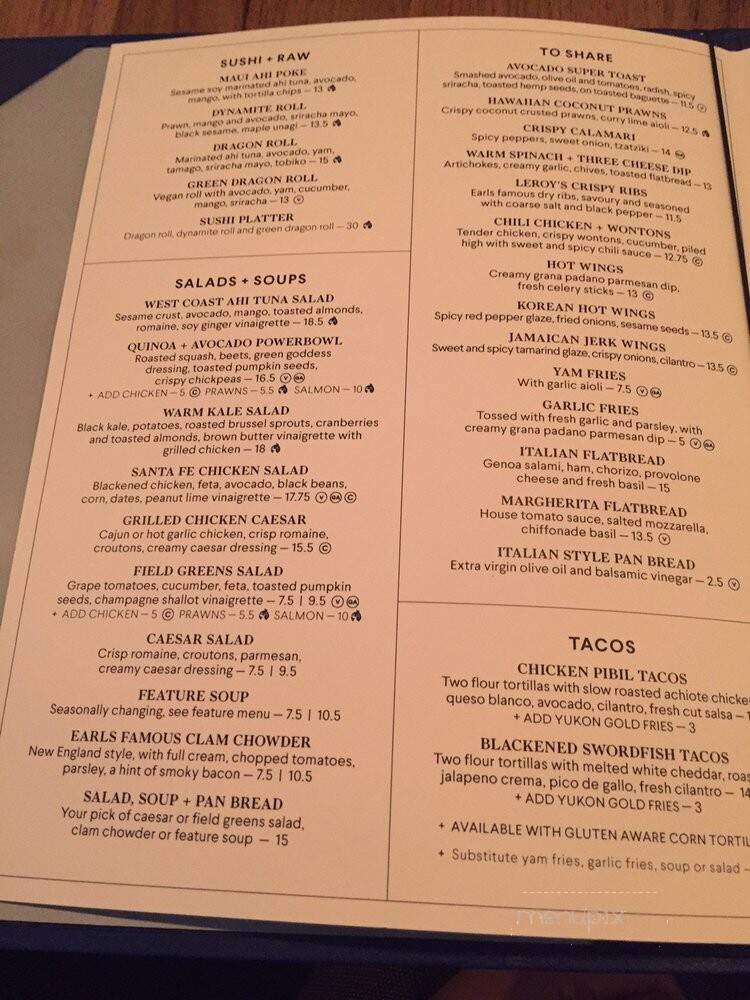 Earl's - Calgary, AB menu_pic