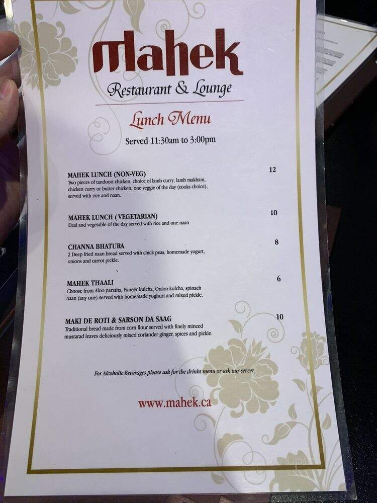 Mahek Restaurant and Lounge - Surrey, BC menu_pic