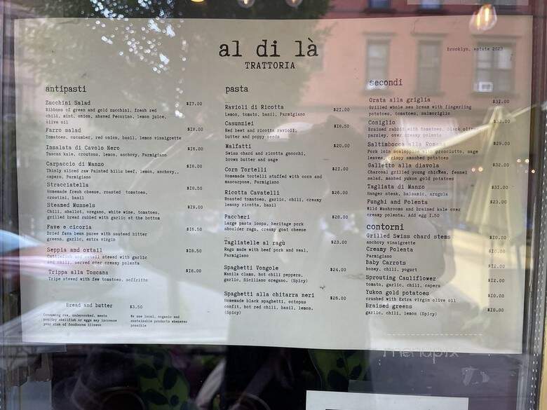 Al di La Ristorante - Toronto, ON menu_pic