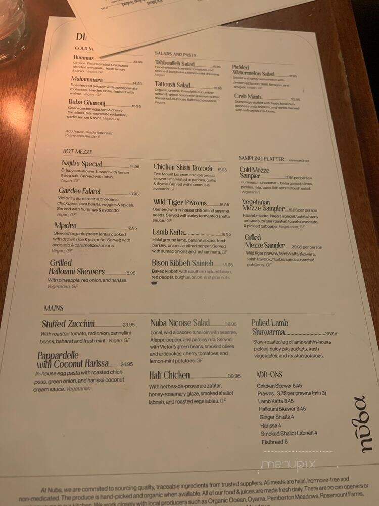 Nuba Cafe - Vancouver, BC menu_pic