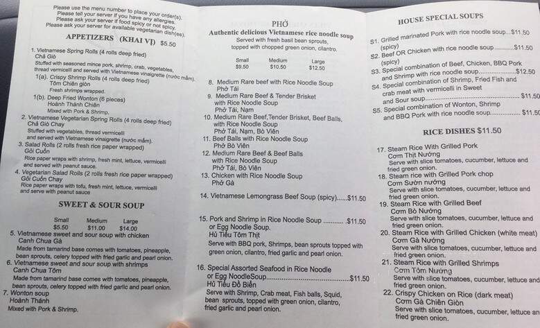 Pho Vietnam - Ottawa, ON menu_pic