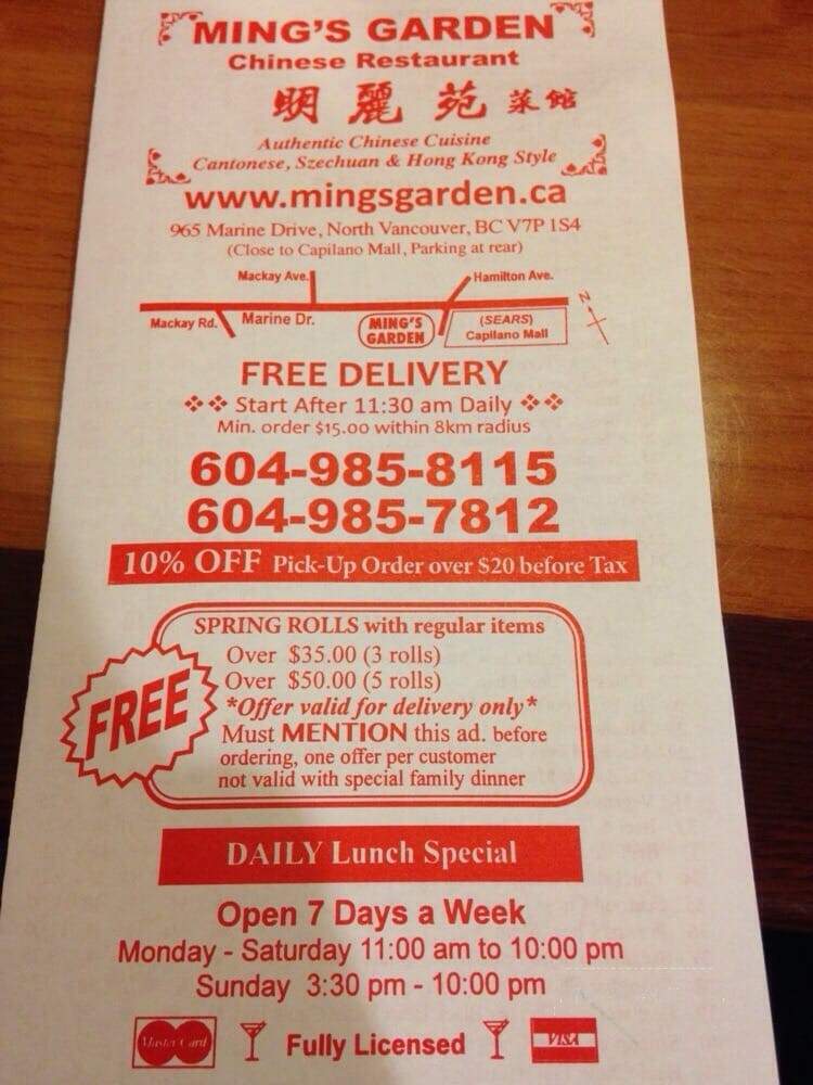 Mings Garden - North Vancouver District, BC menu_pic