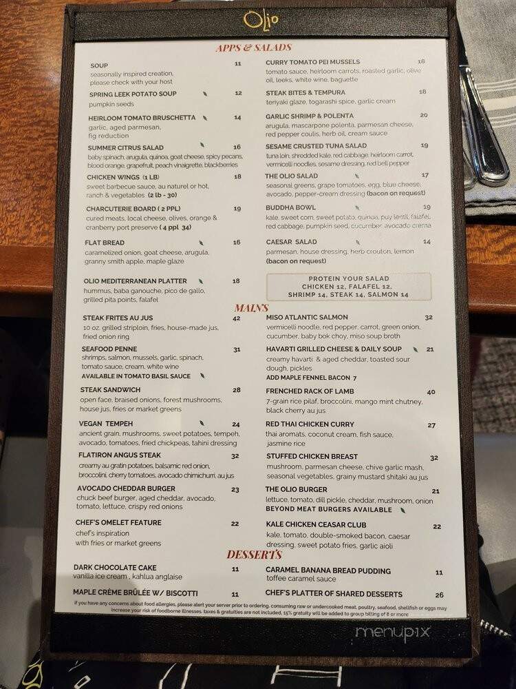 Olio Mediterranean Grille - Toronto, ON menu_pic