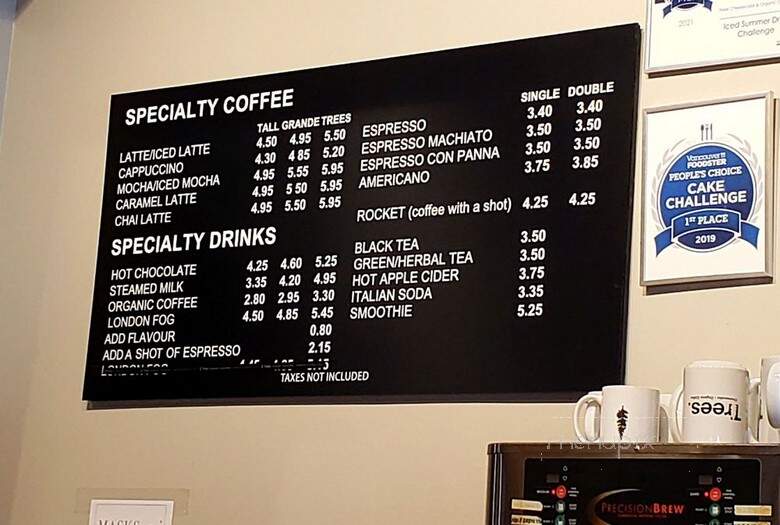 Trees Organic Coffee - Vancouver, BC menu_pic
