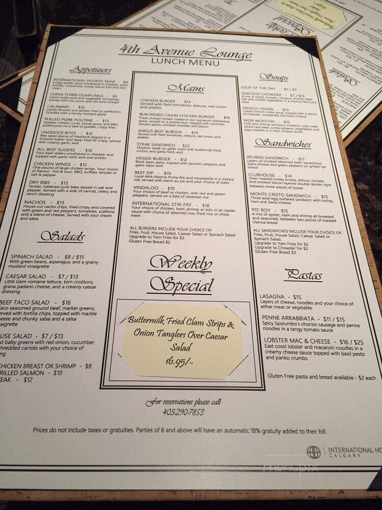 4th Avenue Cafe - Calgary, AB menu_pic