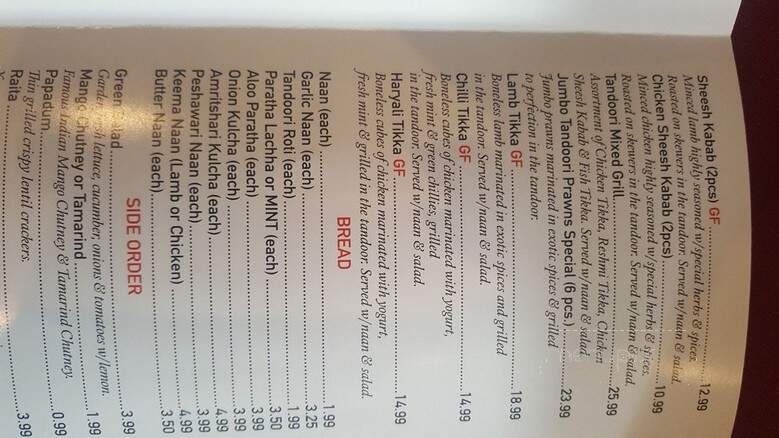 The Bombay Grill Restaurant - Burlington, ON menu_pic