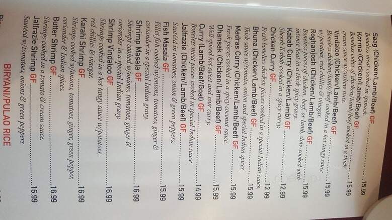 The Bombay Grill Restaurant - Burlington, ON menu_pic