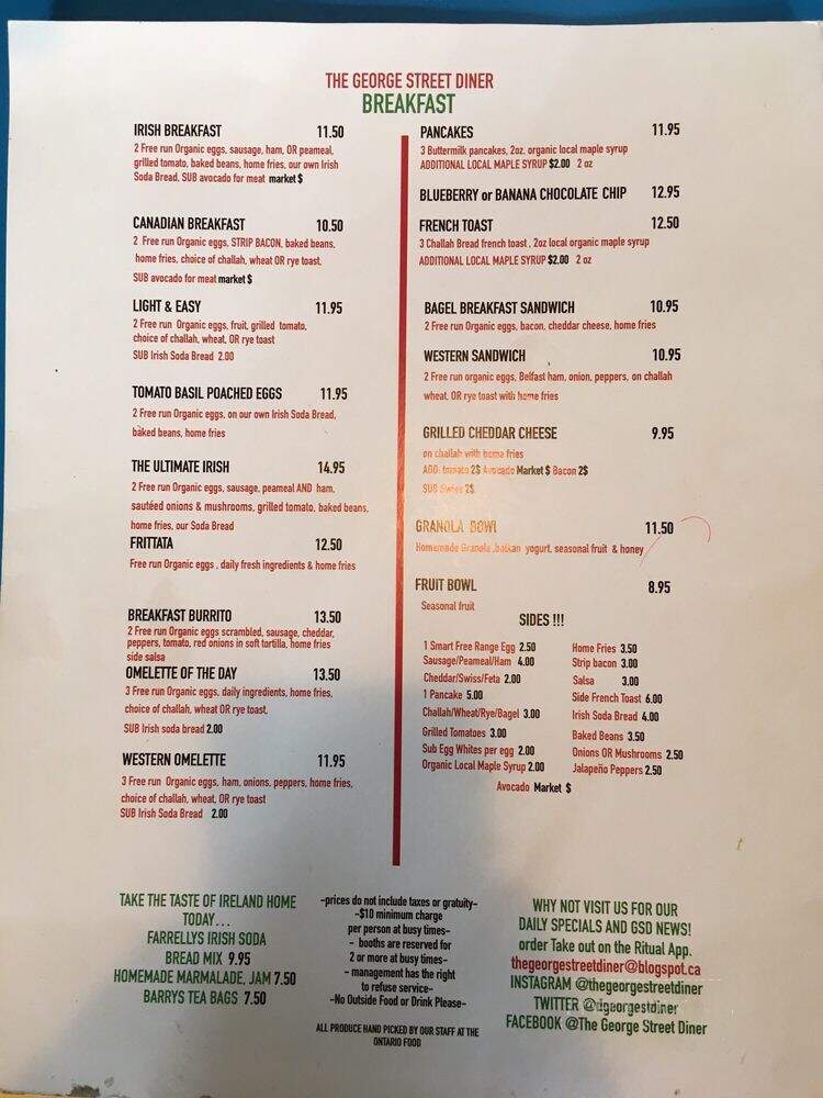 The George Street Diner - Toronto, ON menu_pic