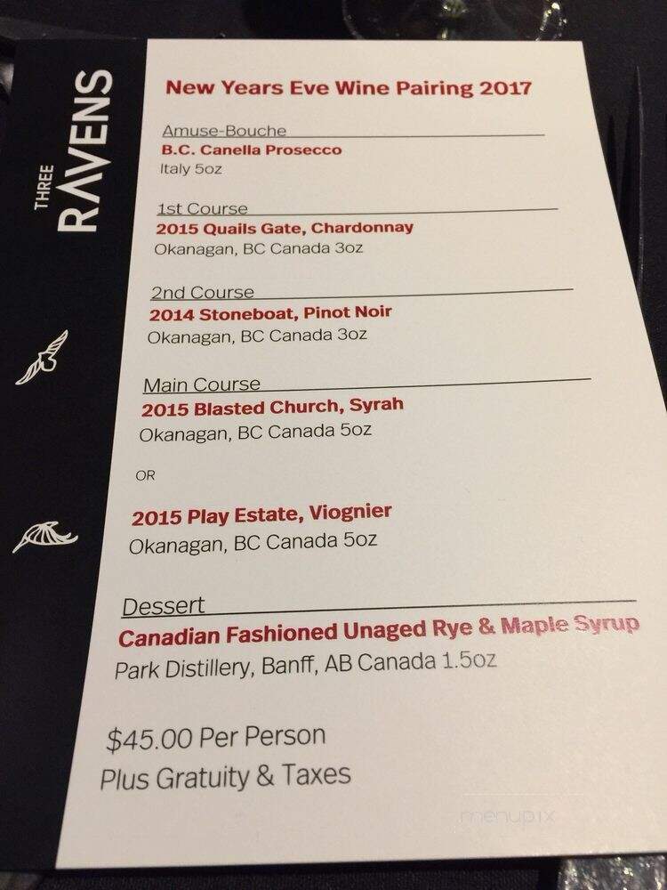 Three Ravens Restaurant and Wine Bar - Banff, AB menu_pic