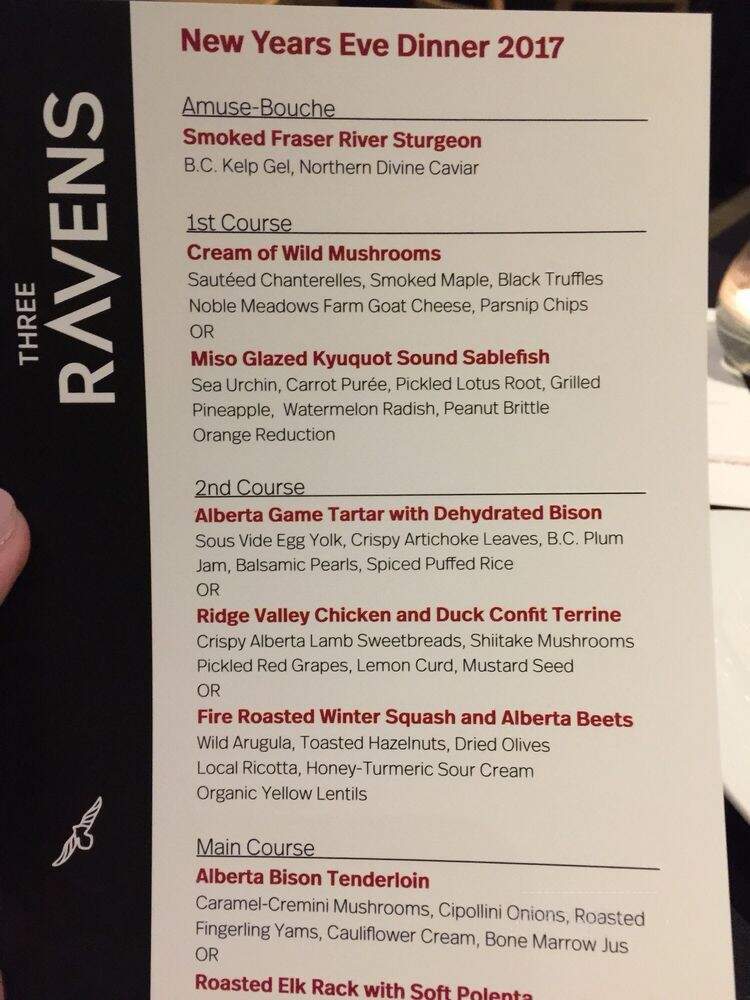 Three Ravens Restaurant and Wine Bar - Banff, AB menu_pic