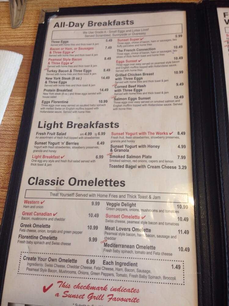 Sunset Grill - Vaughan, ON menu_pic