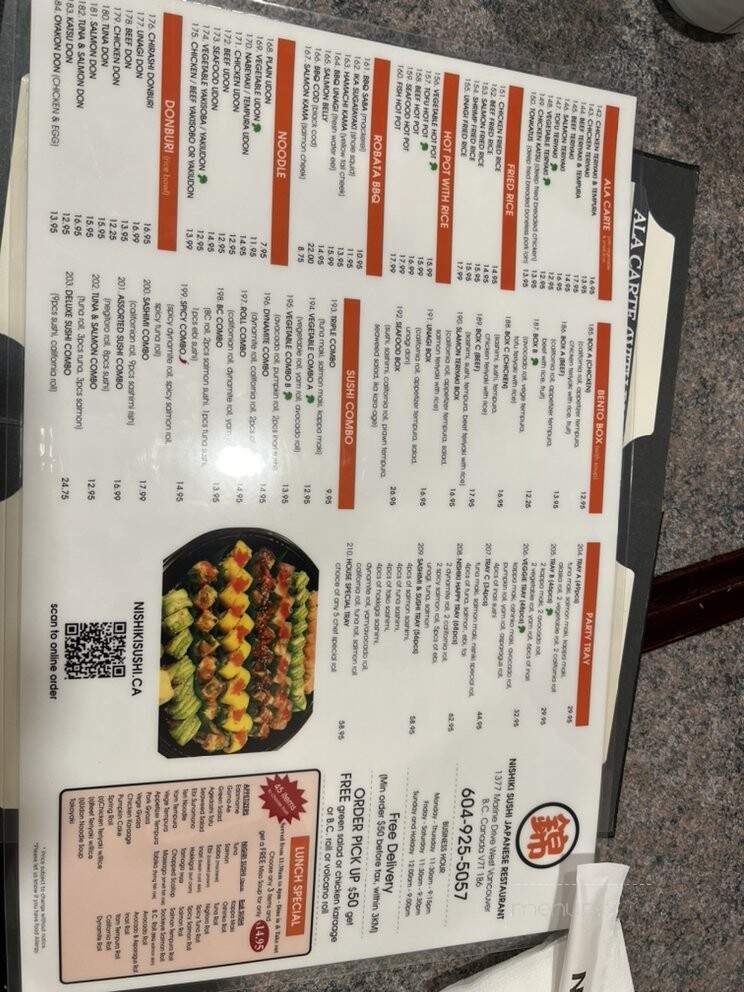 Nishiki Sushi Restaurant - West Vancouver, BC menu_pic