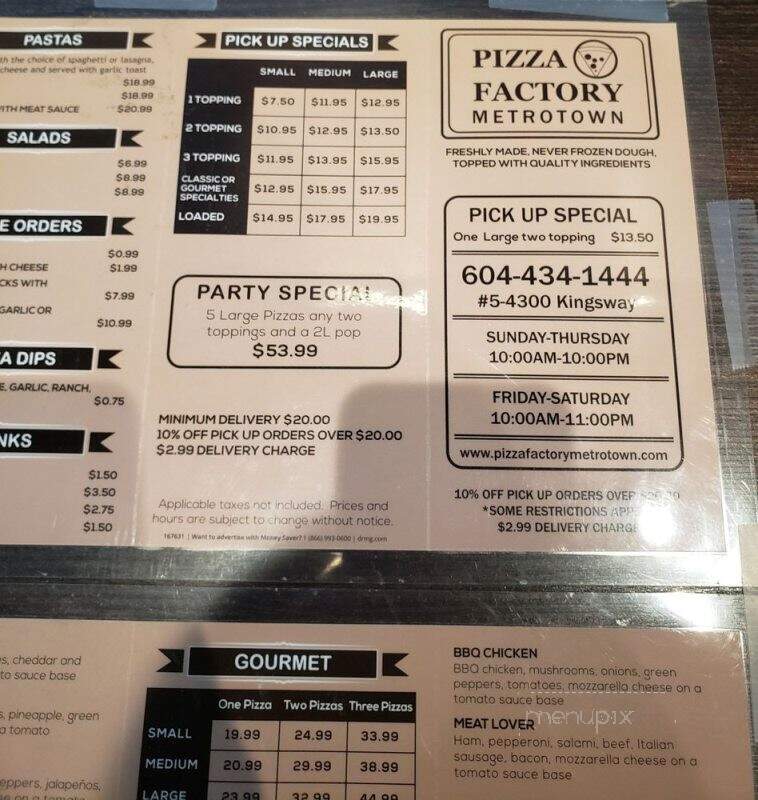 Pizza Factory - Burnaby, BC menu_pic