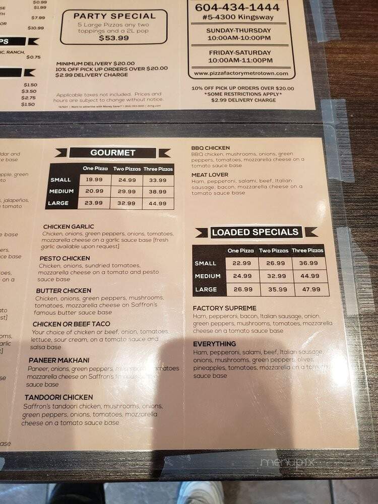 Pizza Factory - Burnaby, BC menu_pic