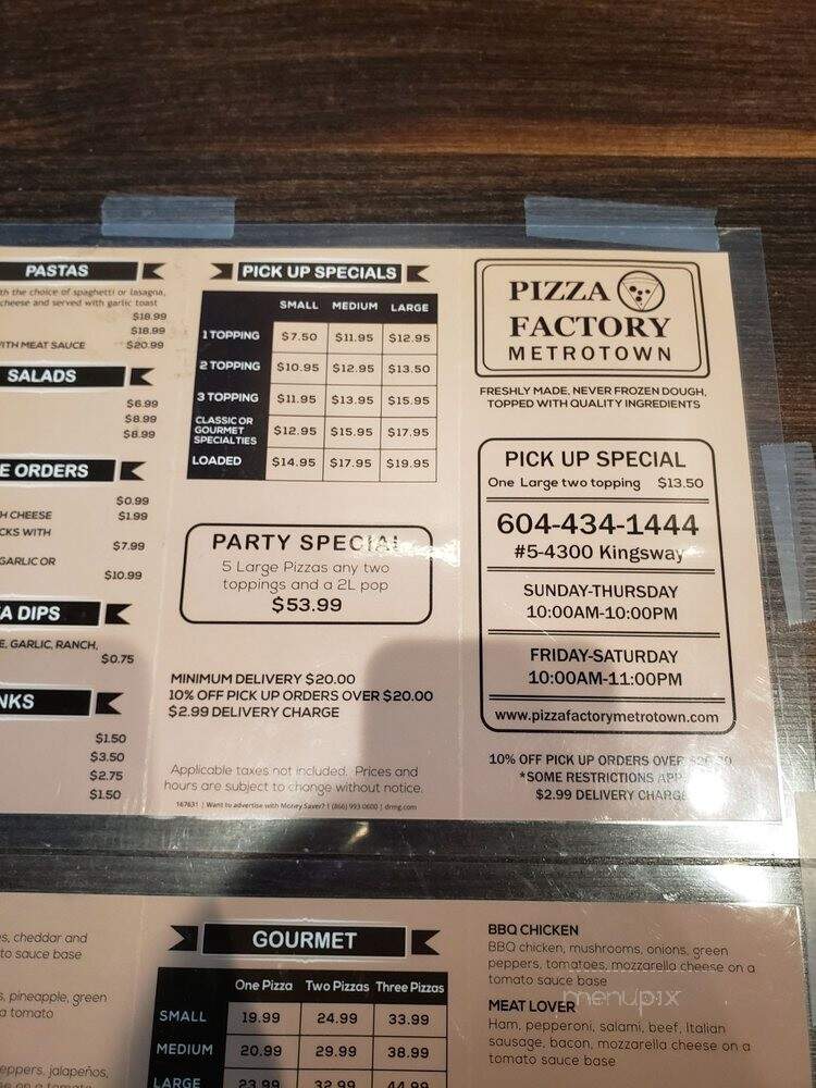 Pizza Factory - Burnaby, BC menu_pic
