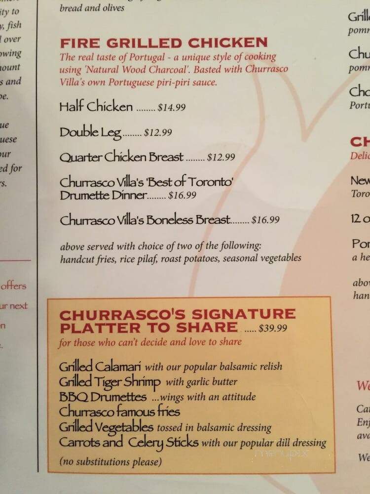 Churrasco Villa Toronto's Original - Toronto, ON menu_pic