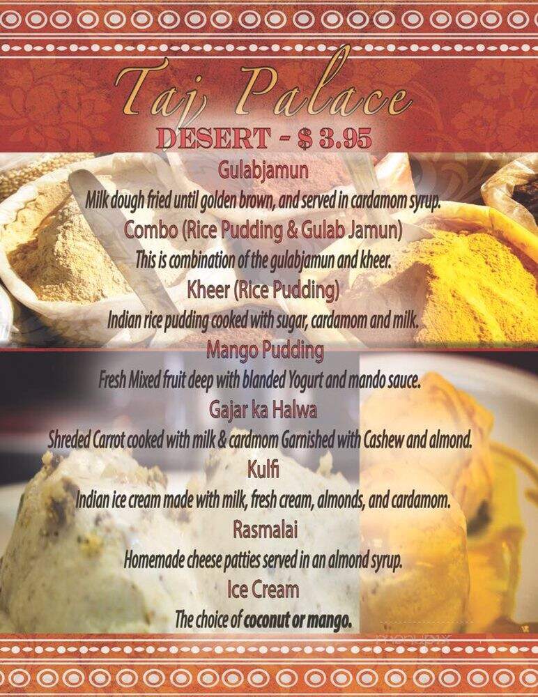 Taj Palace - Edmonton, AB menu_pic