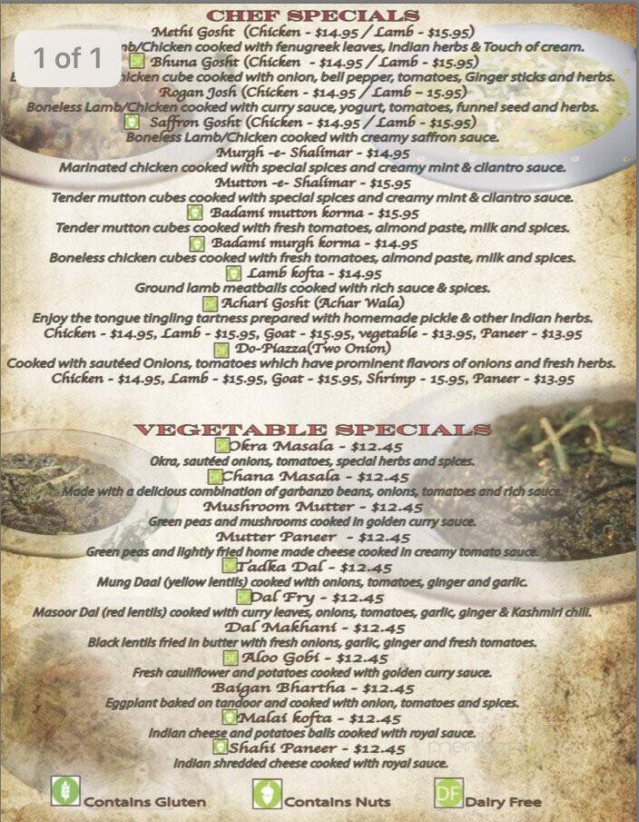 Taj Palace - Edmonton, AB menu_pic