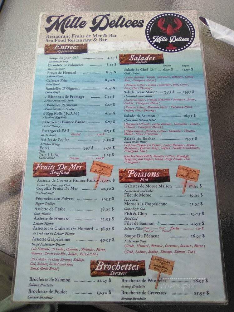 Restaurant Mille Delices Enr - Perce, QC menu_pic