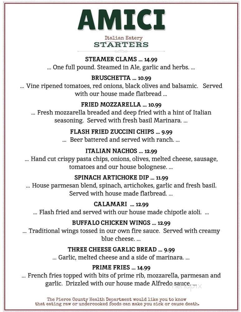 Amici Italian Cuisine - Fredericton, NB menu_pic