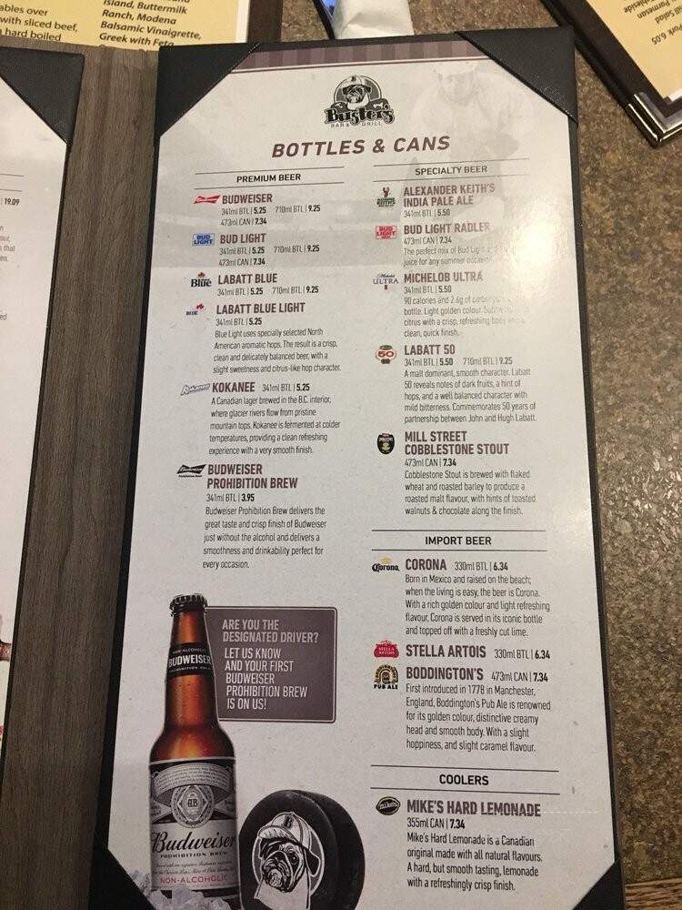 Buster's - Ottawa, ON menu_pic