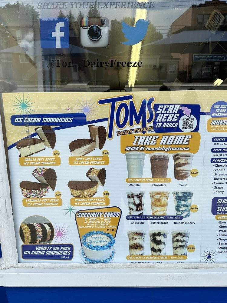 Tom's Dairy Freeze - Toronto, ON menu_pic