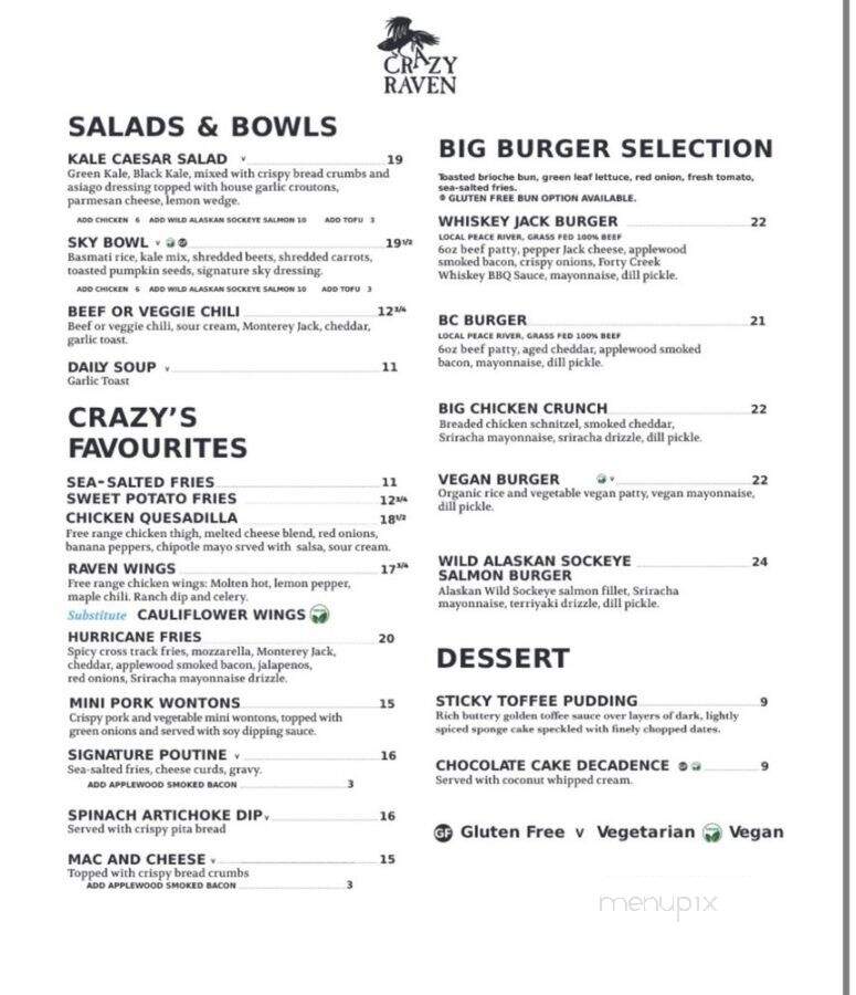 Crazy Raven Bar and Grill - West Vancouver, BC menu_pic