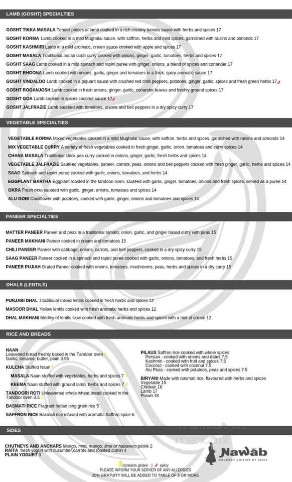Nawab Restaurant - Calgary, AB menu_pic