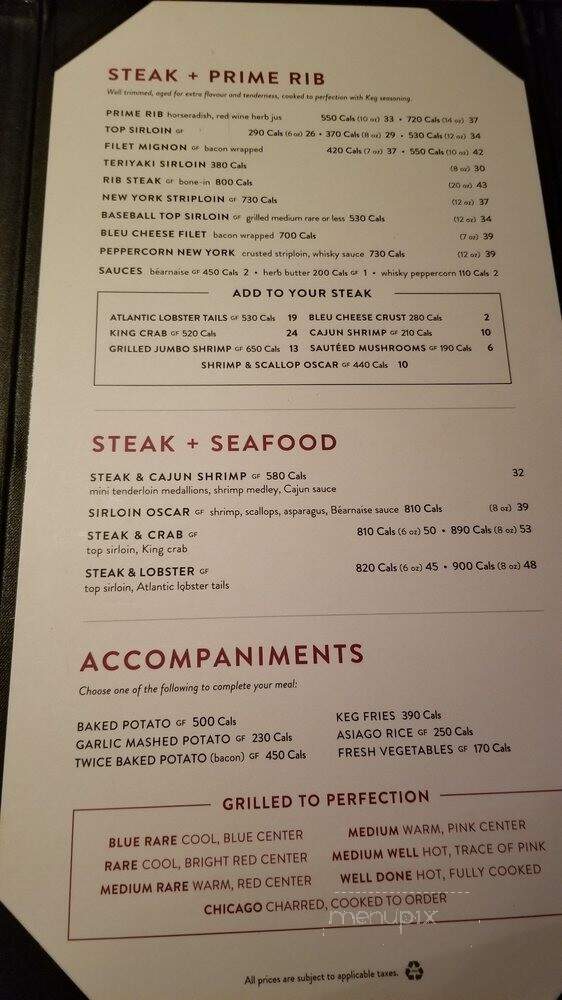 Keg Steakhouse & Bar - Toronto, ON menu_pic