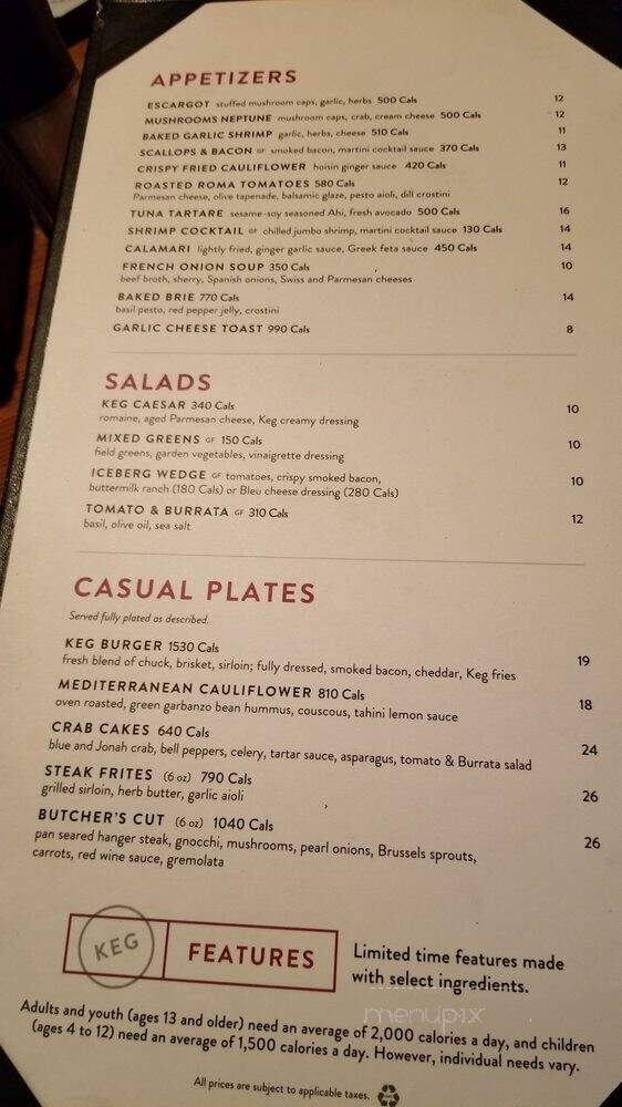 Keg Steakhouse & Bar - Toronto, ON menu_pic