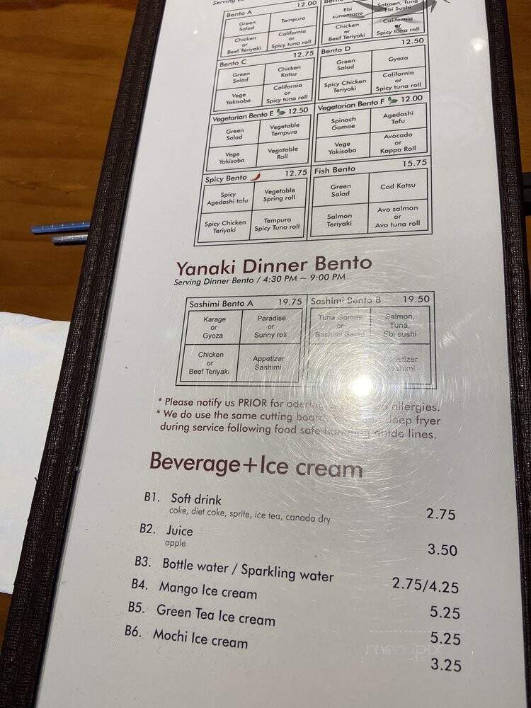 Yanaki Sushi - Vancouver, BC menu_pic