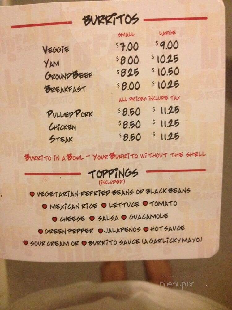 Big Fat Burrito - Toronto, ON menu_pic