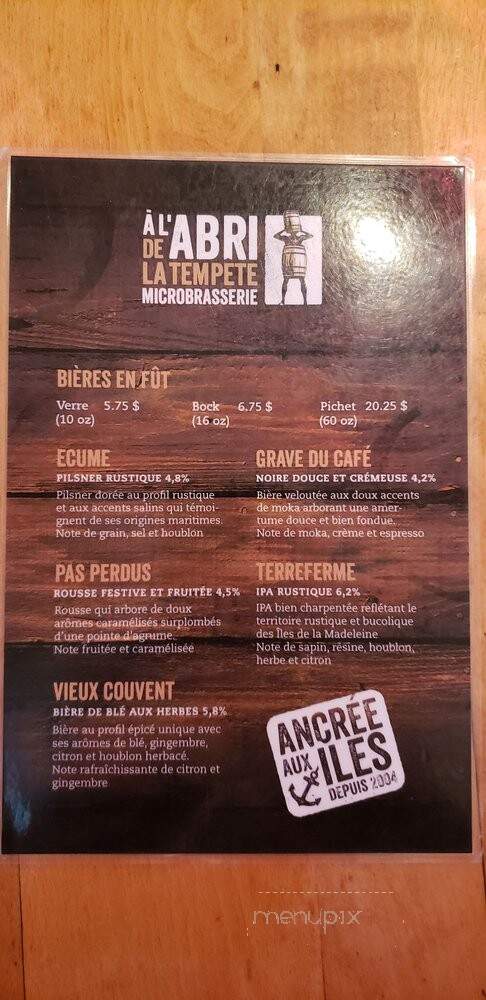 Restaurant Au Quai De L'Anse - Havre-Aubert, QC menu_pic